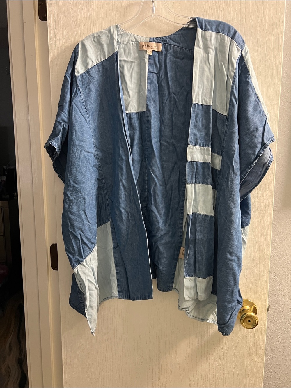 Philosophy Two-Tone Light and Dark Blue Denim Kimono